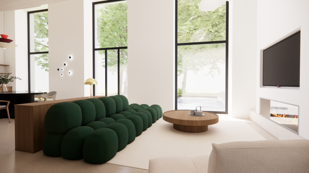 Architecture intérieure, salon avec vue sur l'extérieur