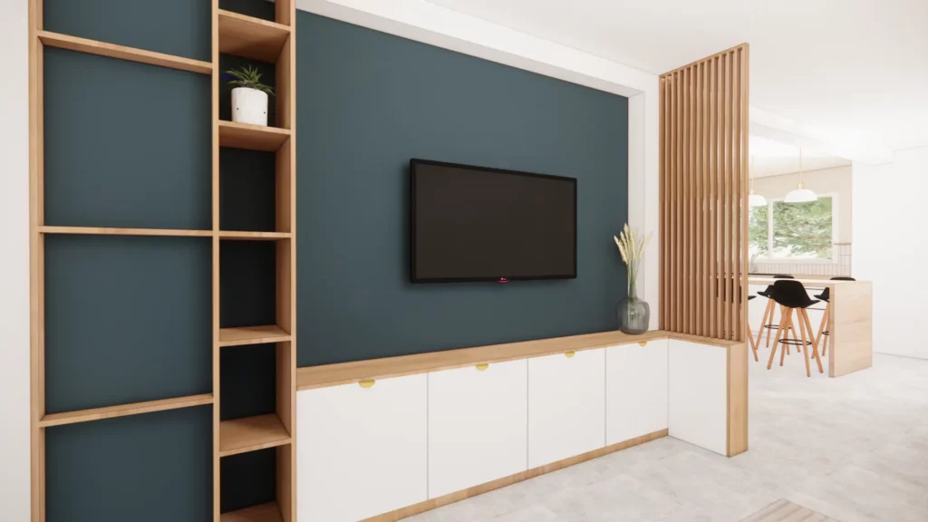 Création meuble télé bibliothèque sur mesure Fleurey sur Ouche