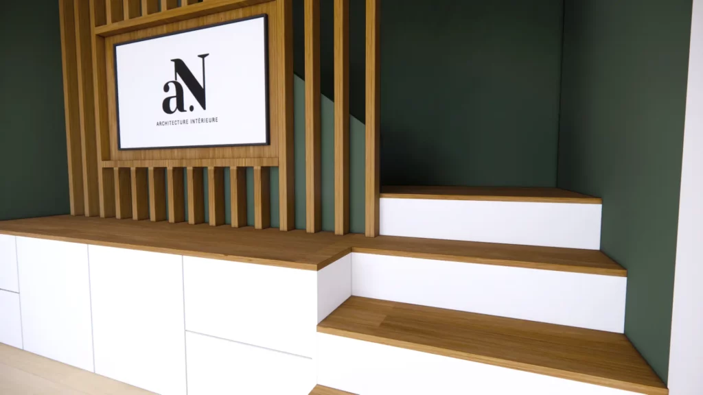 Intégration TV et claustra sur mesure salon